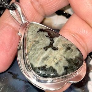 Orbicular Upside-down Heart Ocean Jasper Pendant 2”